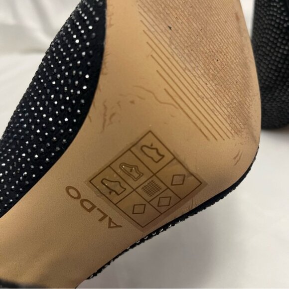 Aldo Rhinestone Crystal Embellished Mules Heels Black 7.5 - Picture 10 of 11